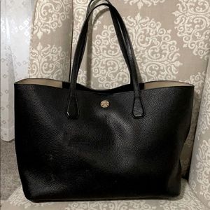 Tory Burch Black Logo Leather Tote